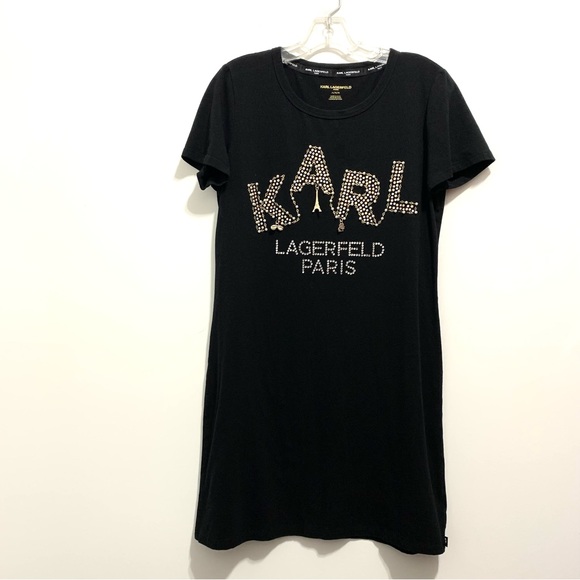 Karl Lagerfeld Women’s Black Embellished Dress Eiffel Tower Paris France - Picture 1 of 11